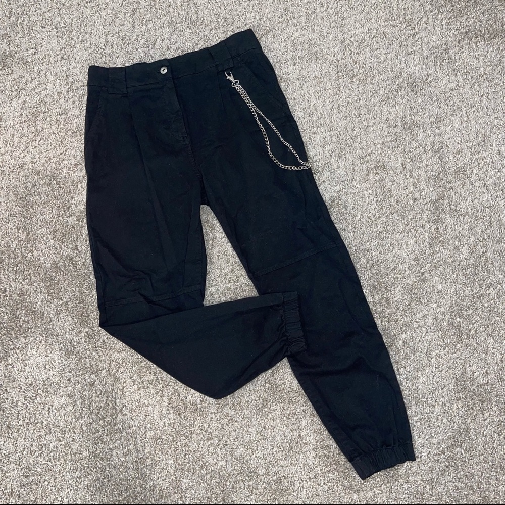 Black Cargo Pants With Chain